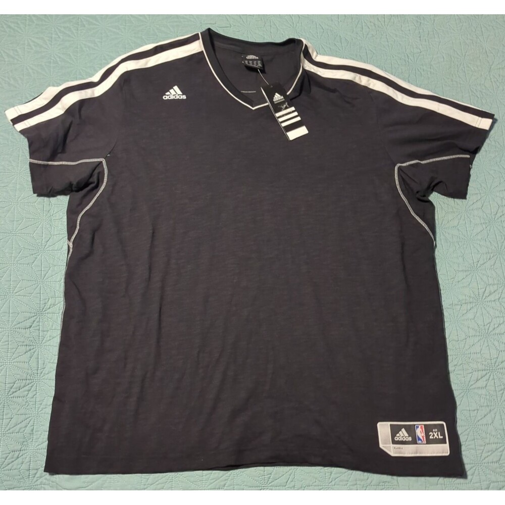 Adidas NBA Short Sleeve Men's 2XL Black Shirt White Stripes V-Neck NWT